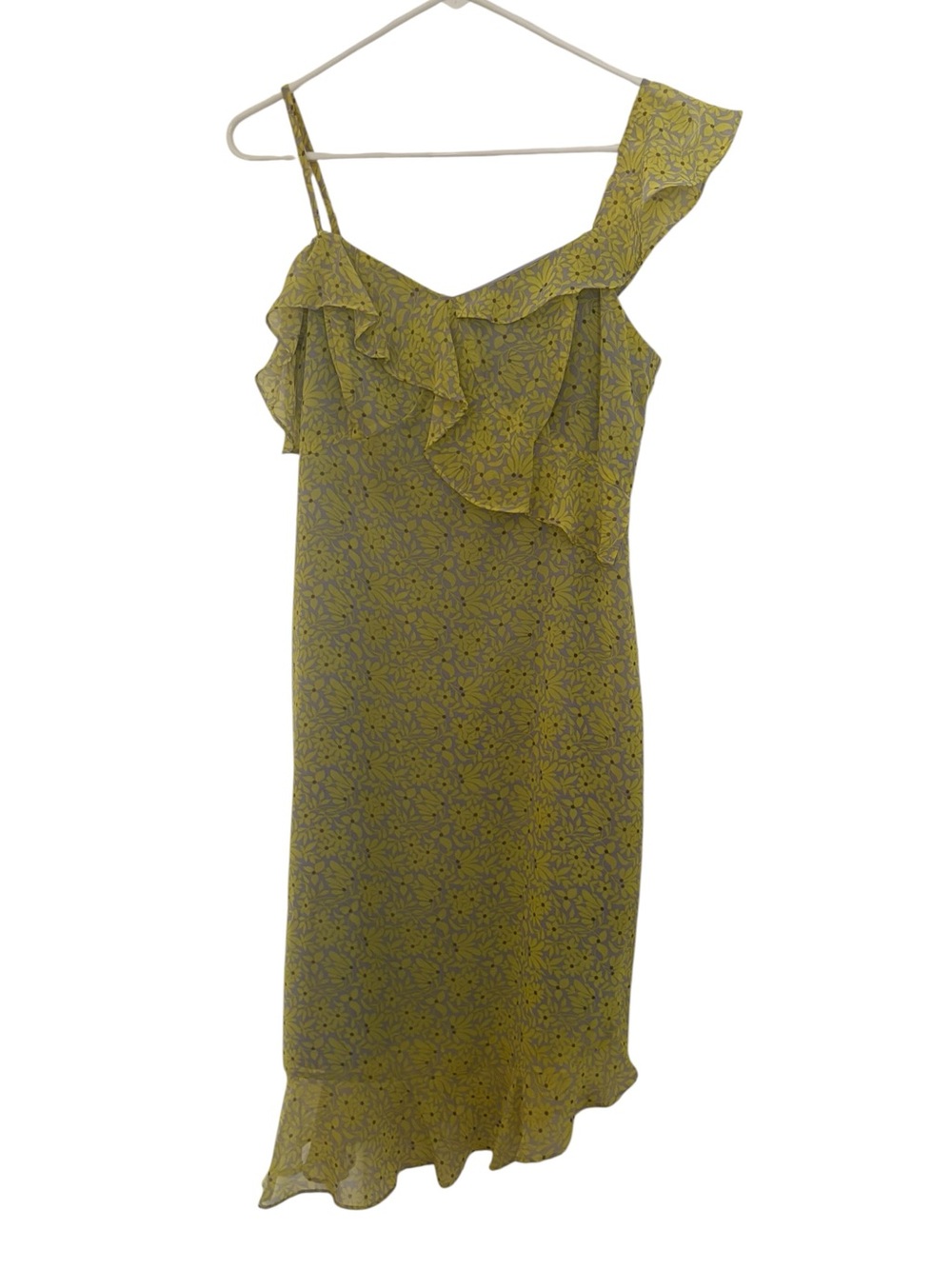 Nanette Lepore Dress Lemon Meringue Floral Ruffle Midi Dress Yellow Size 4